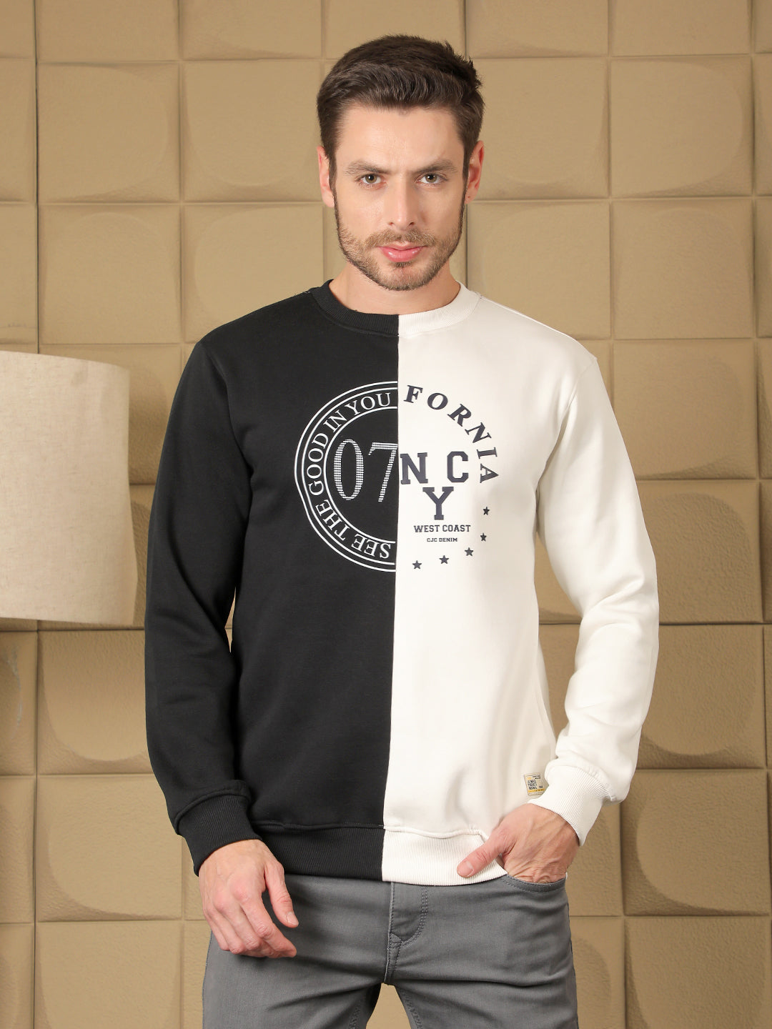 cobb black white printed round neck sweatshirt