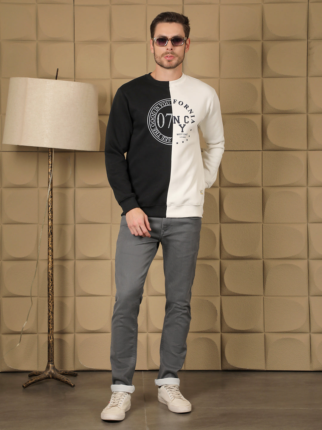 COBB BLACK WHITE PRINTED ROUND NECK SWEATSHIRT