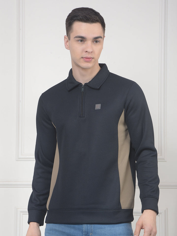 cobb navy blue color-block half-zipper sweatshirt