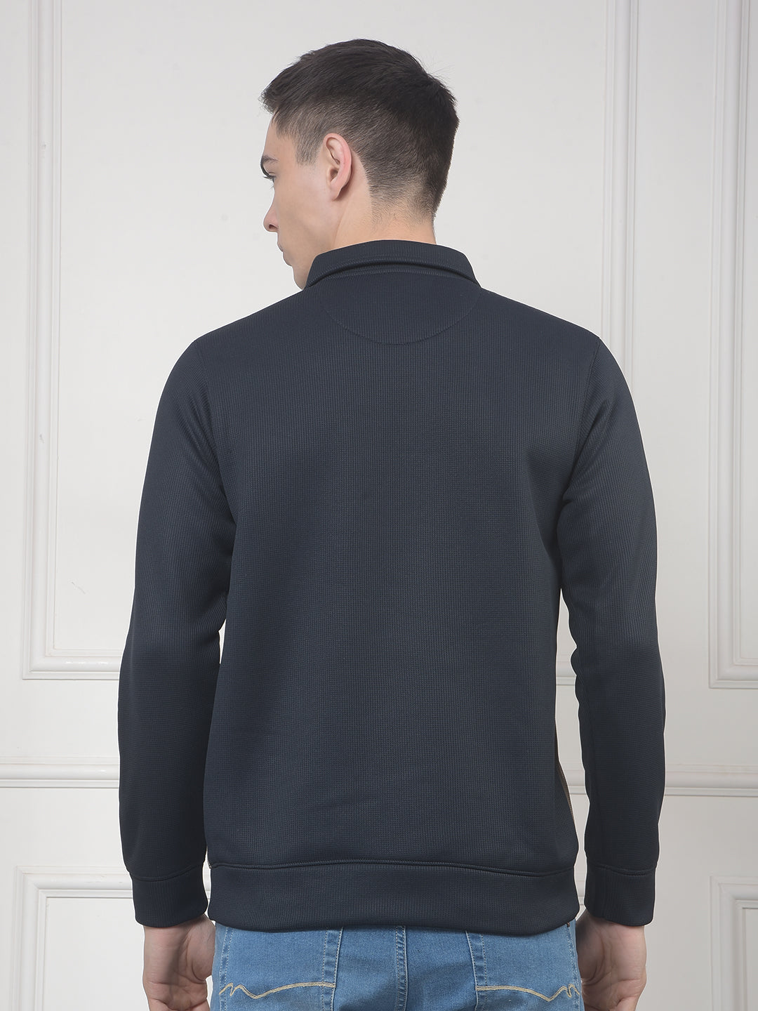 cobb navy blue color-block half-zipper sweatshirt
