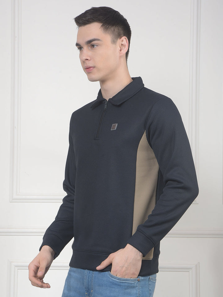 cobb navy blue color-block half-zipper sweatshirt