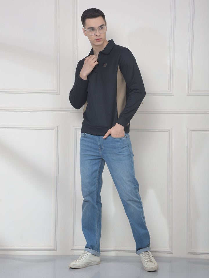 COBB NAVY BLUE COLOR-BLOCK HALF-ZIPPER SWEATSHIRT