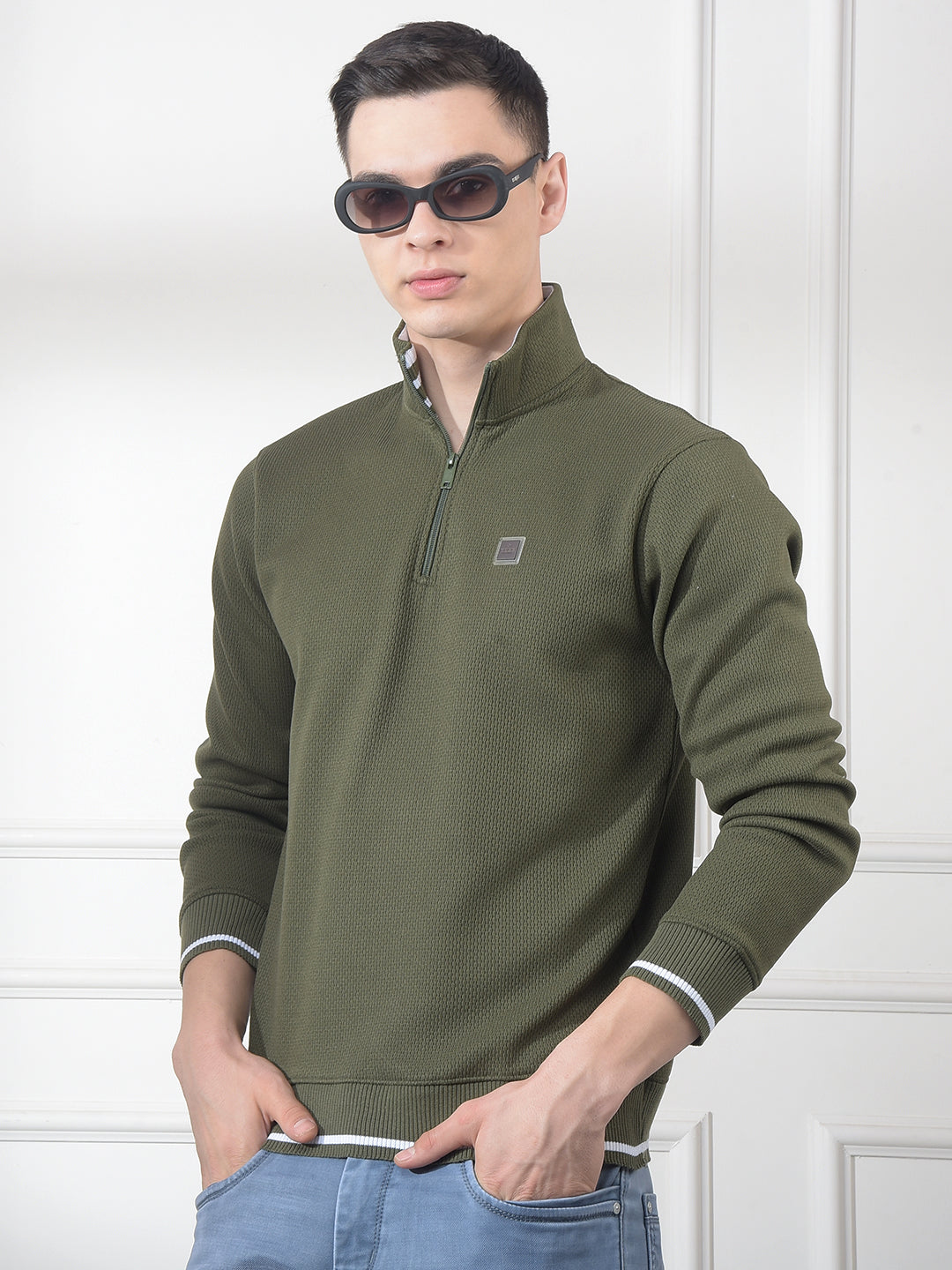 cobb green self-design half-zipper sweatshirt