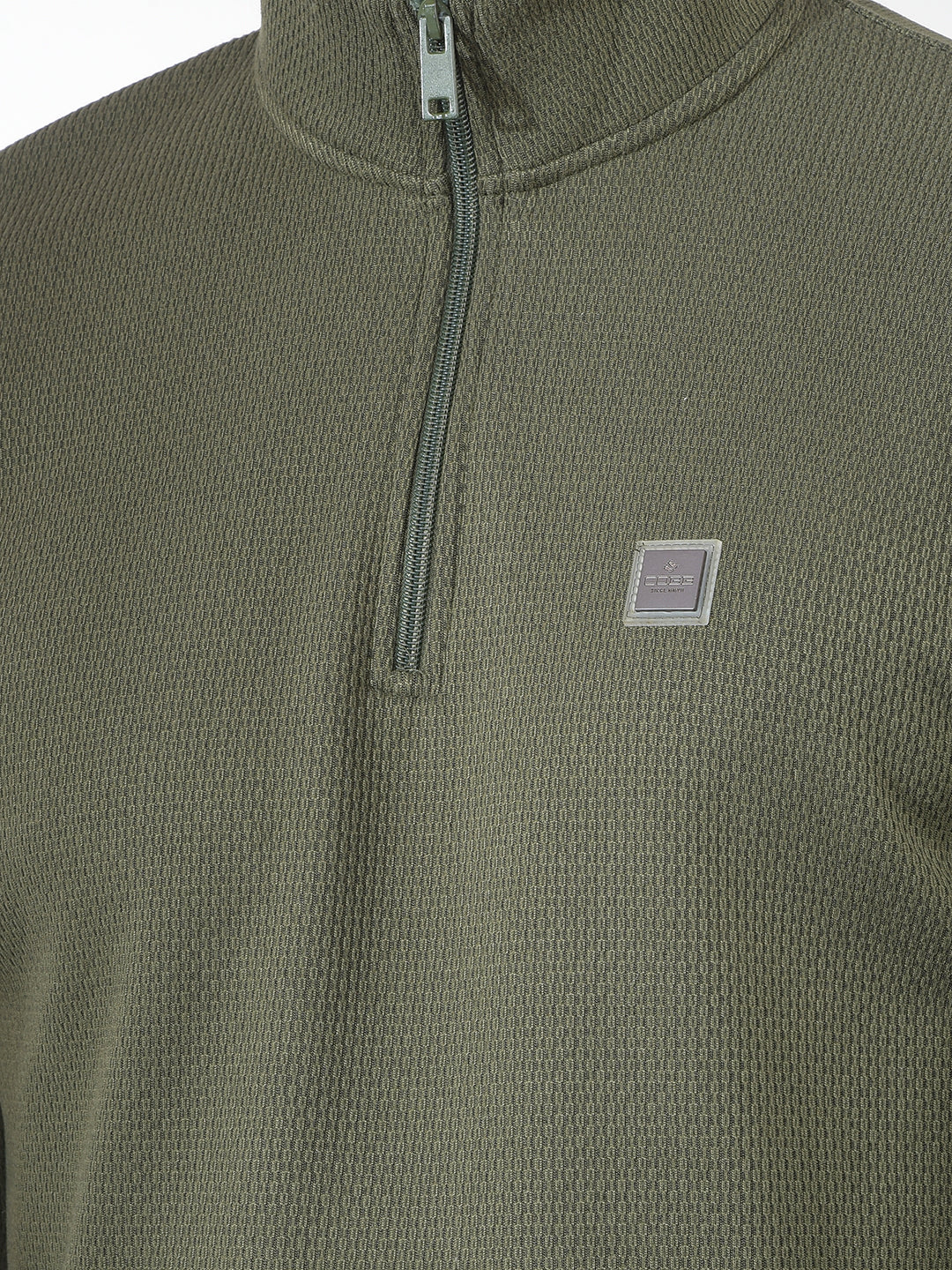 COBB GREEN SELF-DESIGN HALF-ZIPPER SWEATSHIRT
