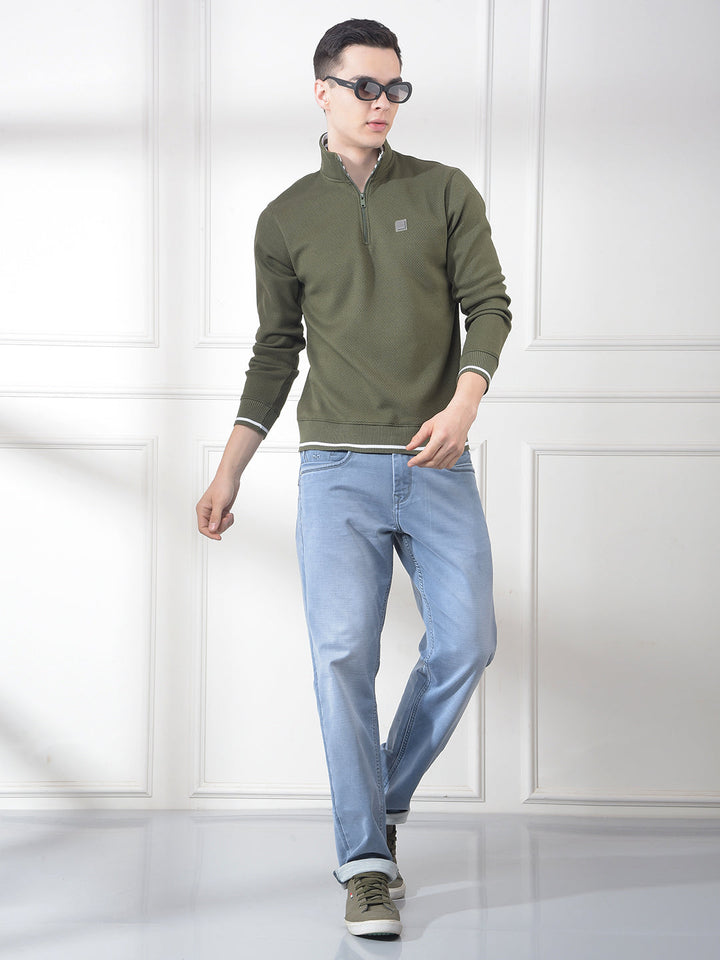 COBB GREEN SELF-DESIGN HALF-ZIPPER SWEATSHIRT