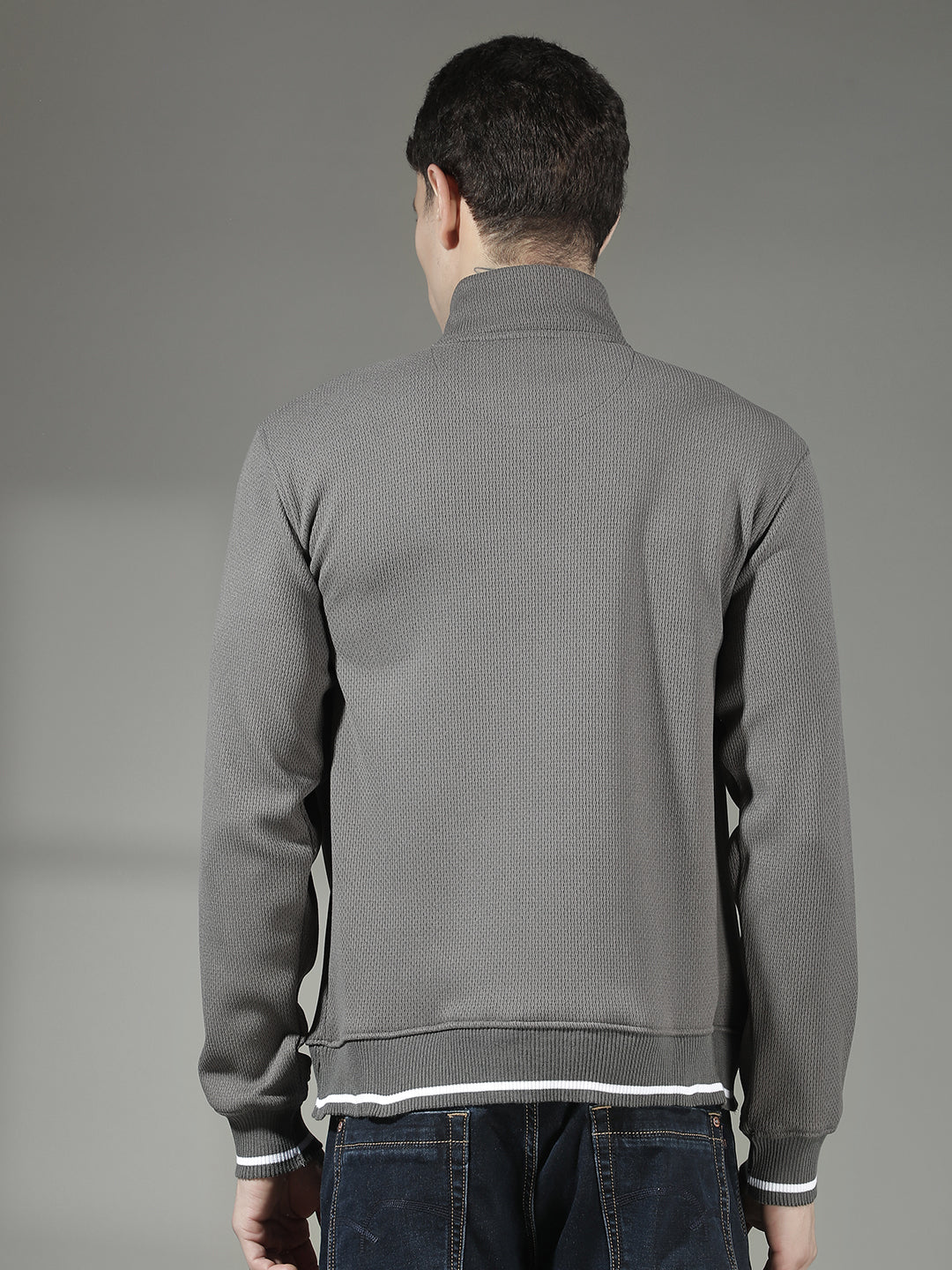 cobb grey self-design half-zipper sweatshirt
