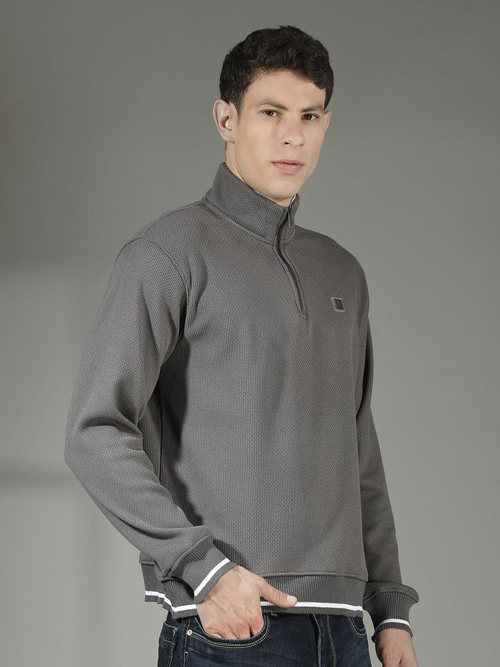 cobb grey self-design half-zipper sweatshirt