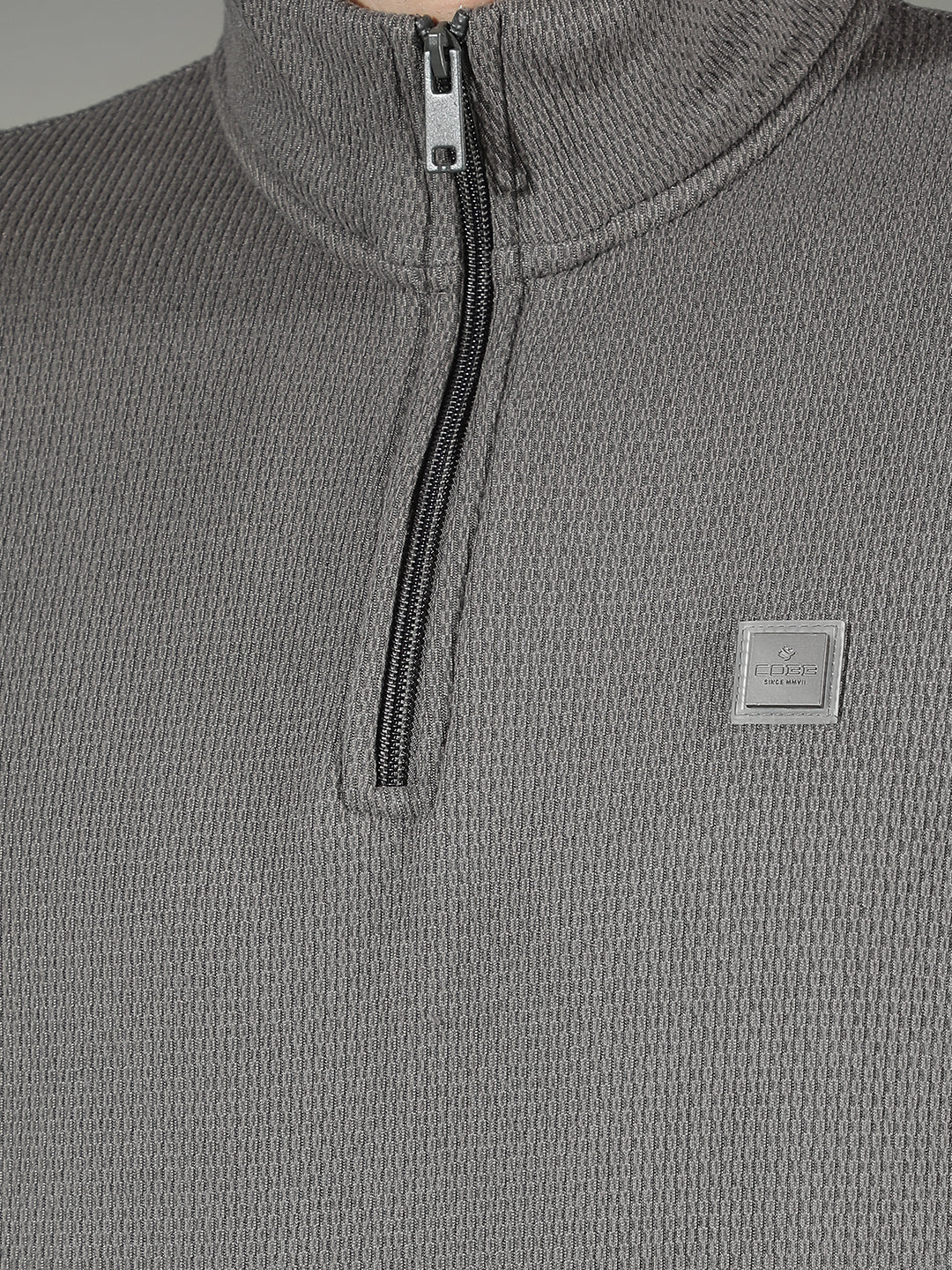 COBB GREY SELF-DESIGN HALF-ZIPPER SWEATSHIRT