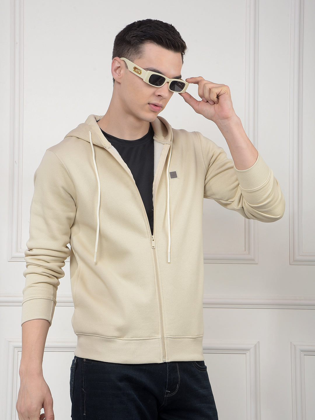 cobb solid cream zip-up sweatshirt