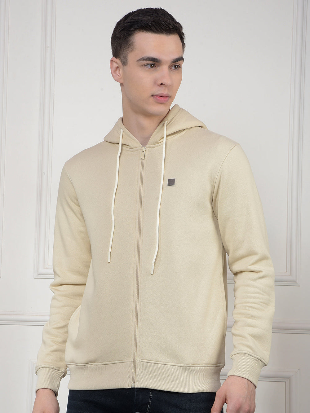 cobb solid cream zip-up sweatshirt