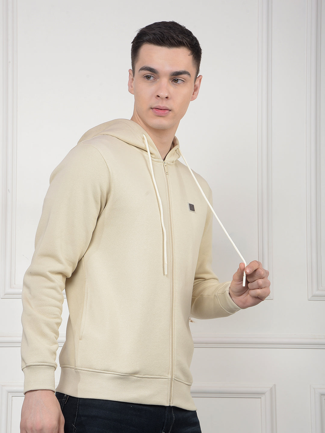 cobb solid cream zip-up sweatshirt
