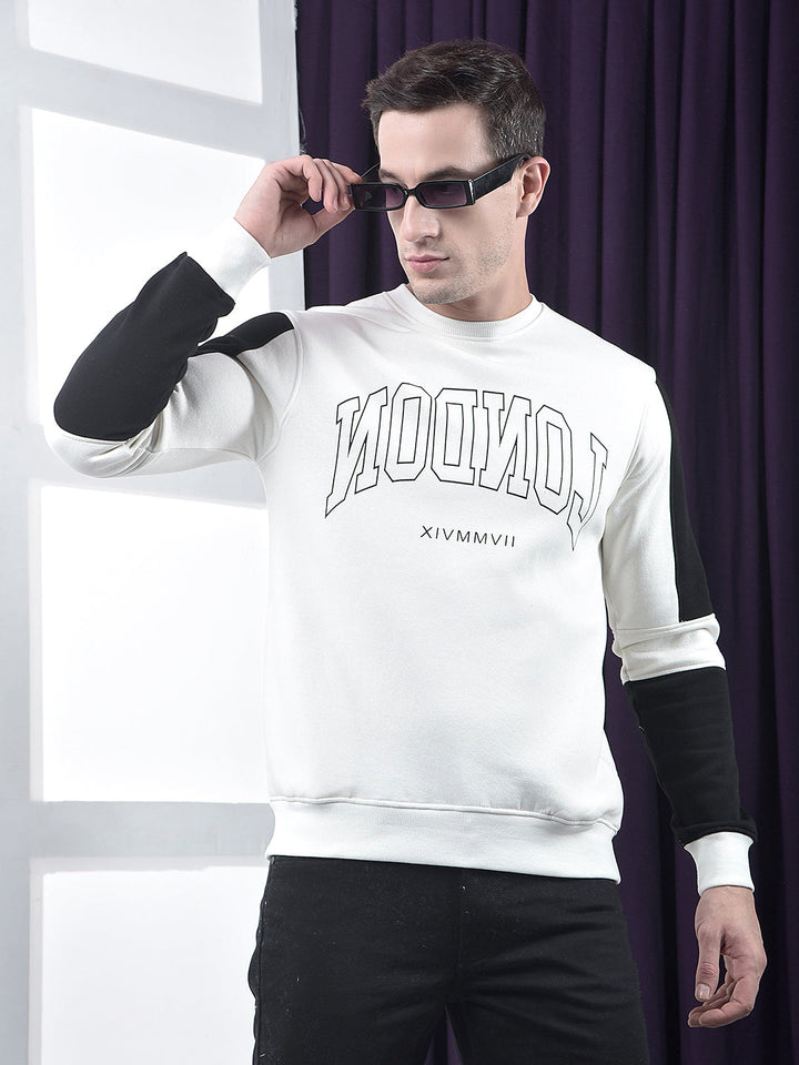 cobb white printed round neck sweatshirt