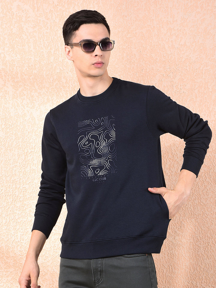 cobb navy blue printed round neck sweatshirt