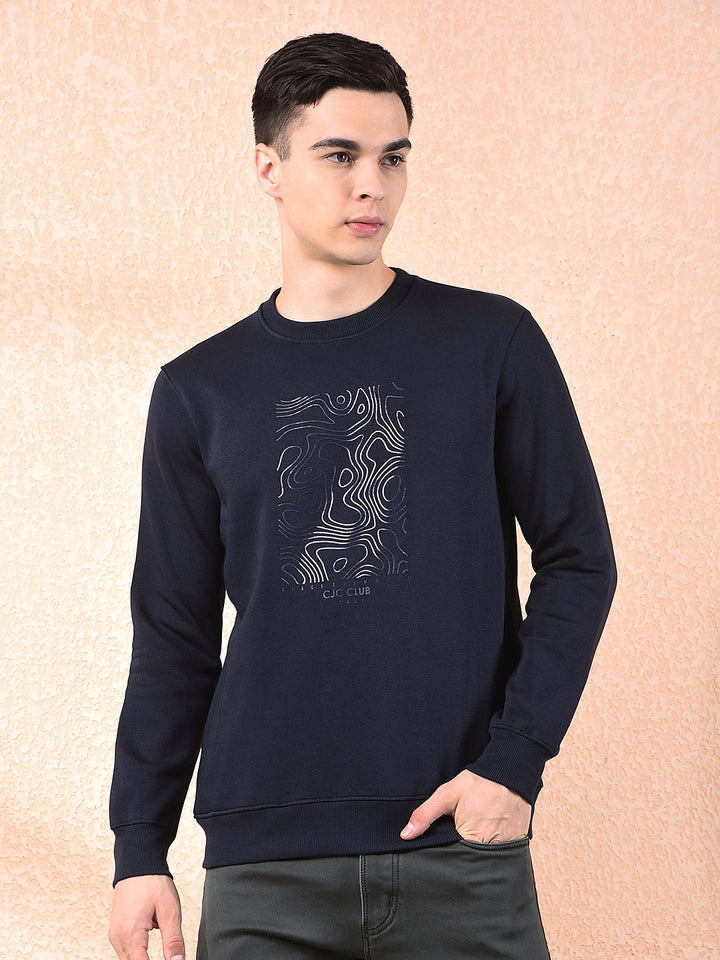 cobb navy blue printed round neck sweatshirt
