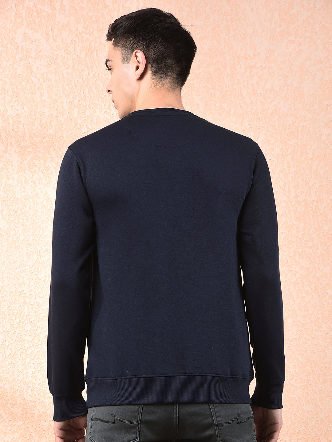 cobb navy blue printed round neck sweatshirt