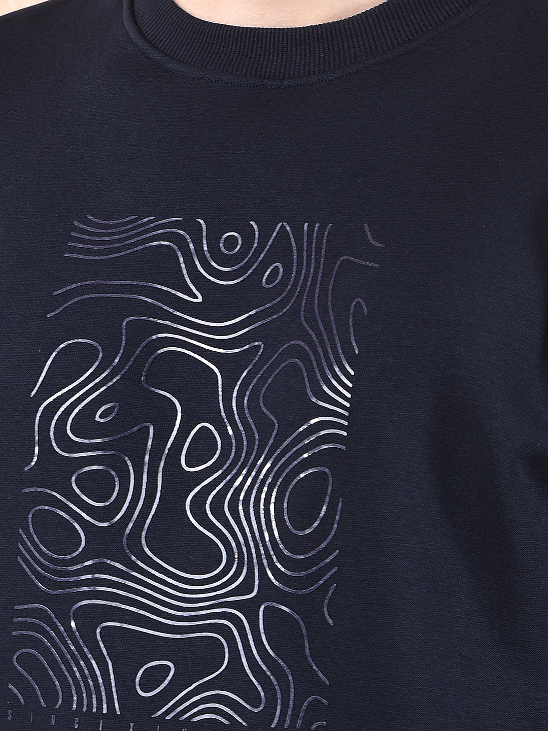 cobb navy blue printed round neck sweatshirt