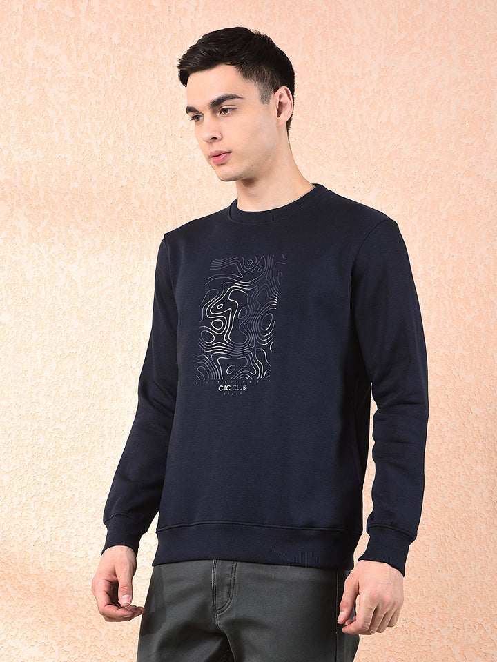 COBB NAVY BLUE PRINTED ROUND NECK SWEATSHIRT