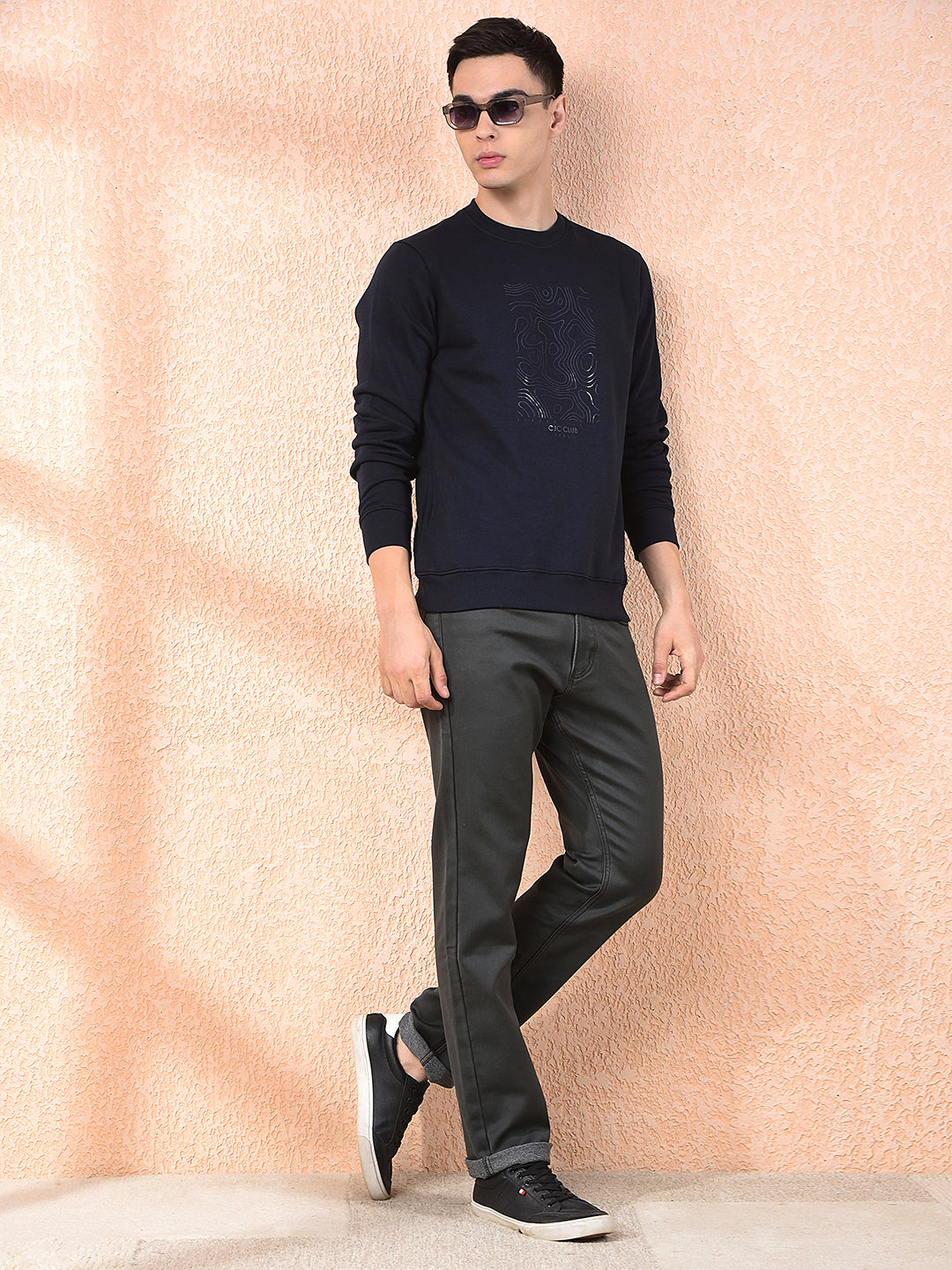 COBB NAVY BLUE PRINTED ROUND NECK SWEATSHIRT