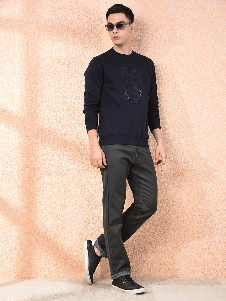 COBB NAVY BLUE PRINTED ROUND NECK SWEATSHIRT