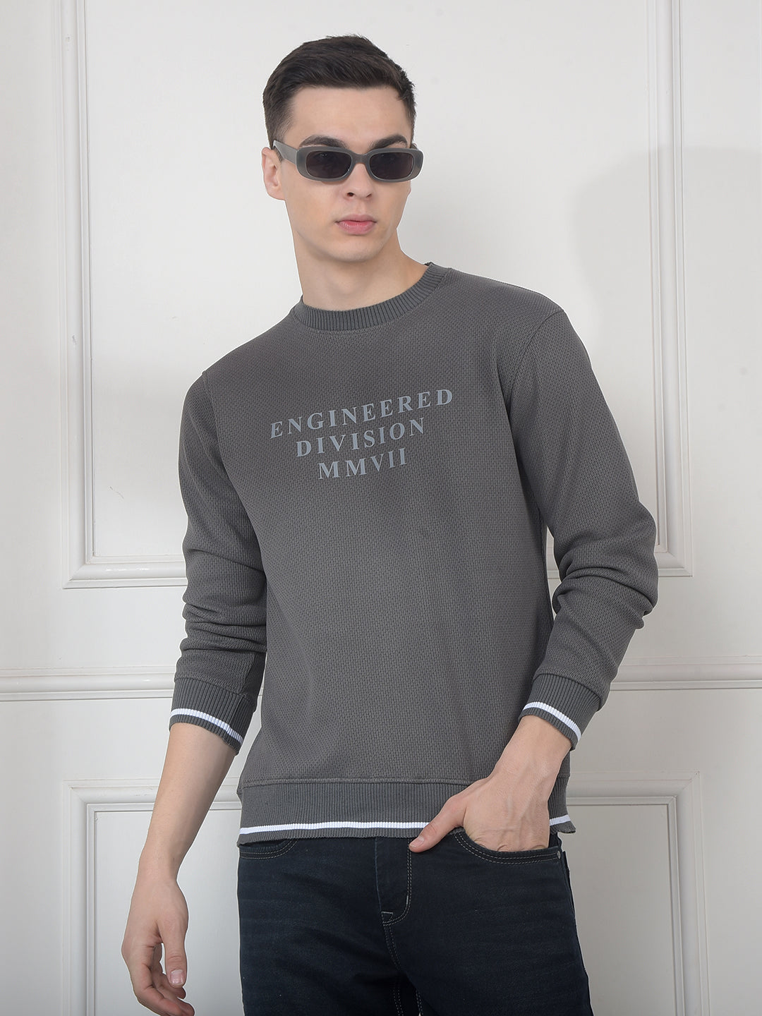 cobb stone grey printed round neck sweatshirt