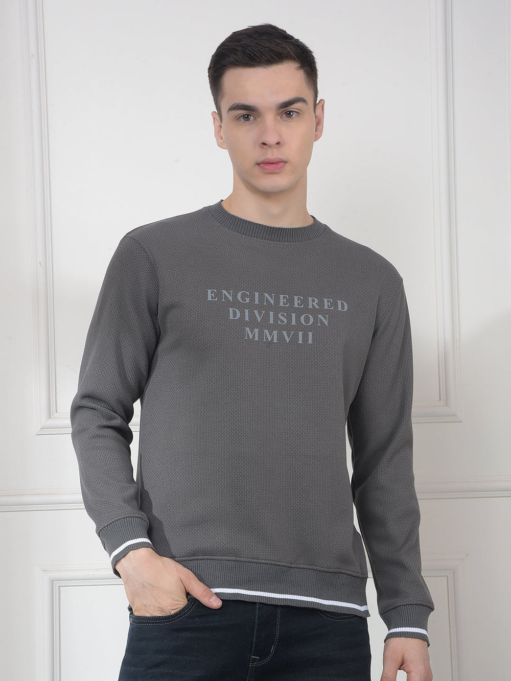 cobb stone grey printed round neck sweatshirt
