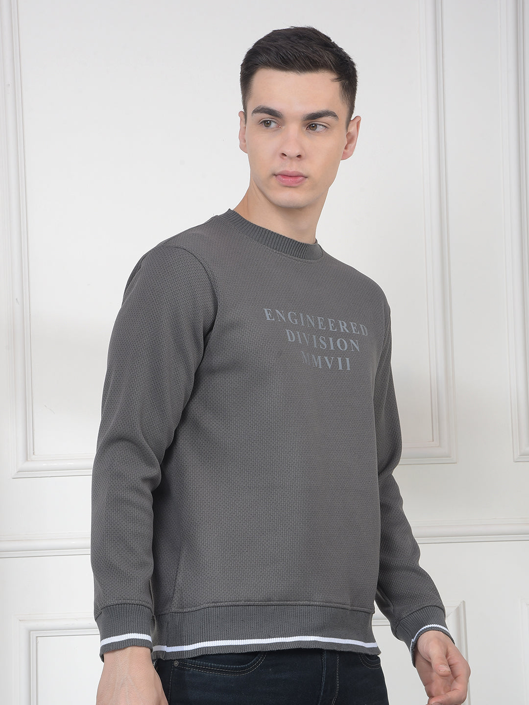 cobb stone grey printed round neck sweatshirt