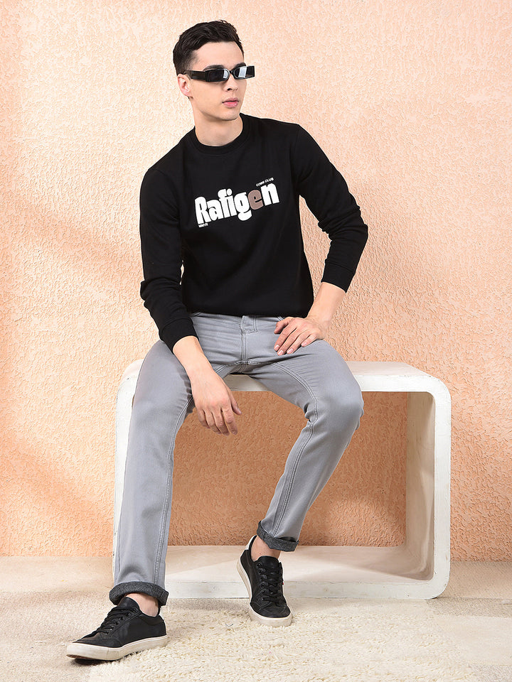 cobb black printed round neck sweatshirt