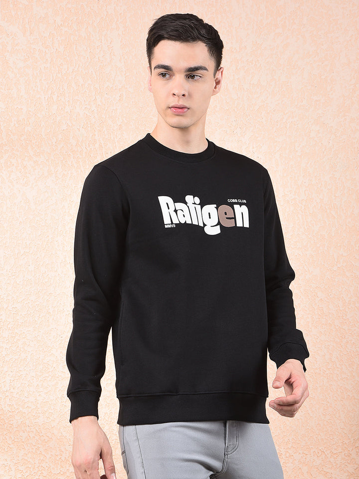 COBB BLACK PRINTED ROUND NECK SWEATSHIRT