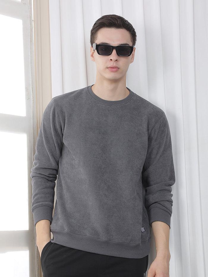 stone grey solid round sweatshirt