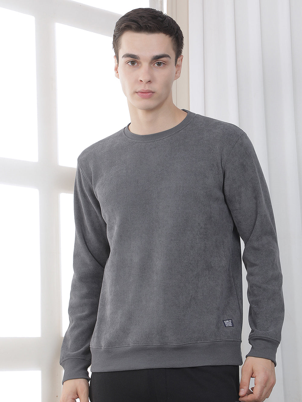 stone grey solid round sweatshirt