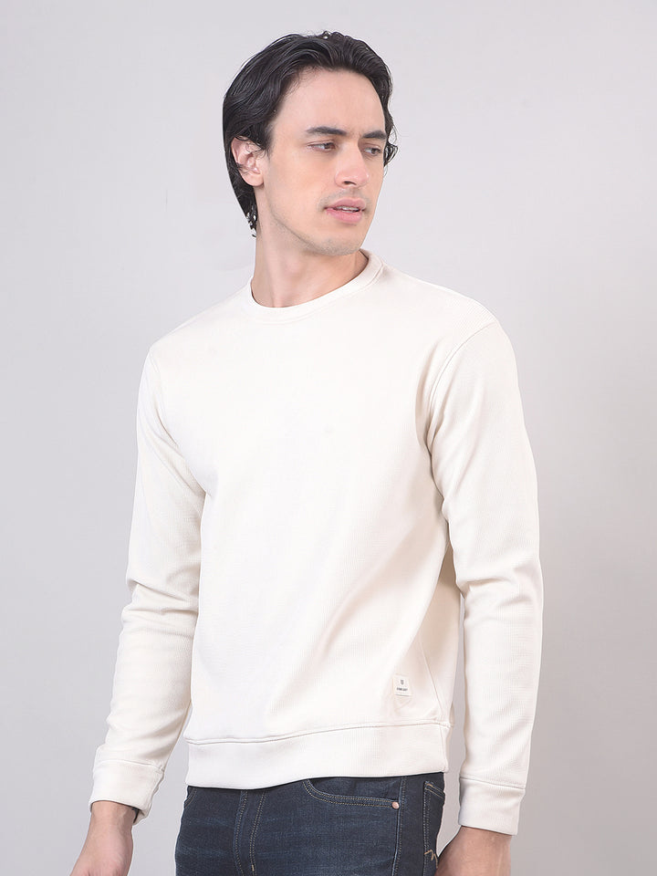 Light Beige Textured Round Sweatshirt