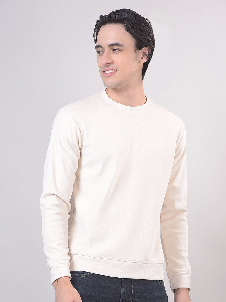 Light Beige Textured Round Sweatshirt