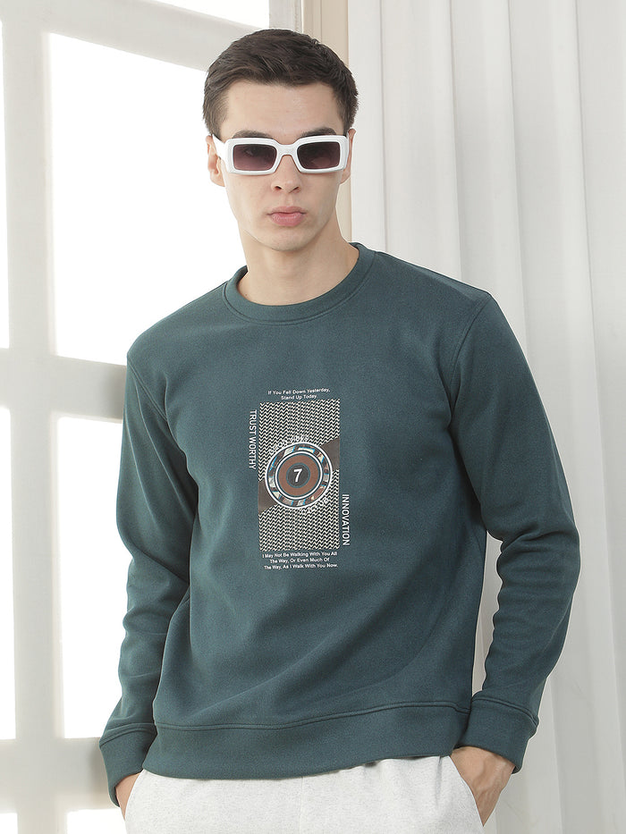 bottle green printed round sweatshirt