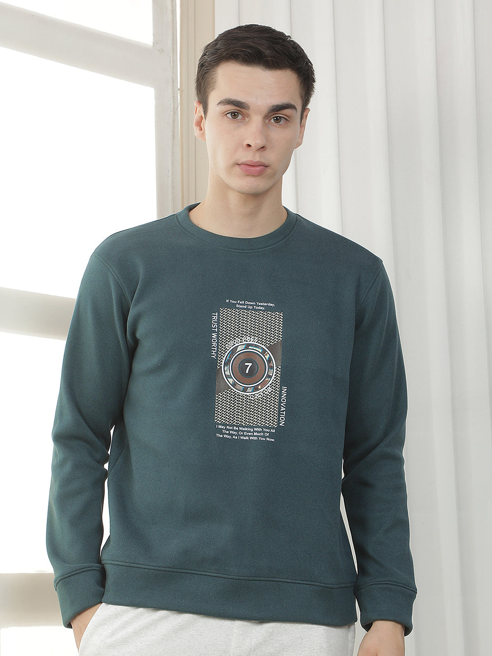 bottle green printed round sweatshirt