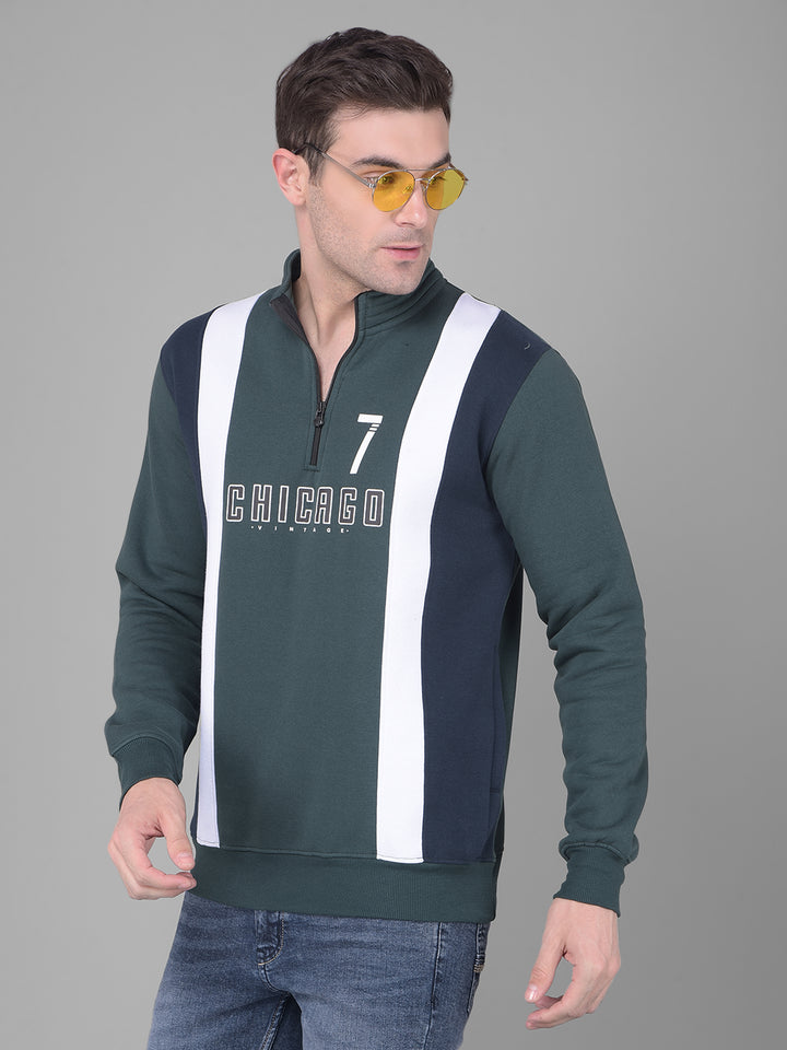 COBB BOTTLE GREEN PRINTED HIGH NECK ZIPPER SWEATSHIRT