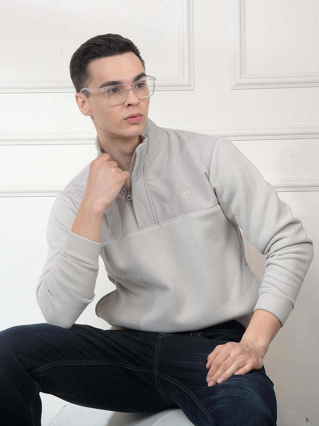 cobb beige color-block half-zipper sweatshirt