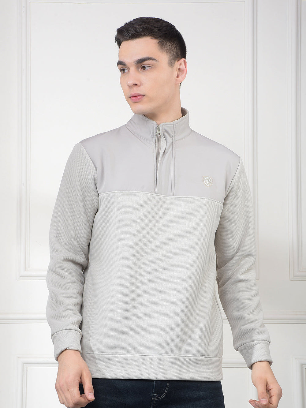 cobb beige color-block half-zipper sweatshirt