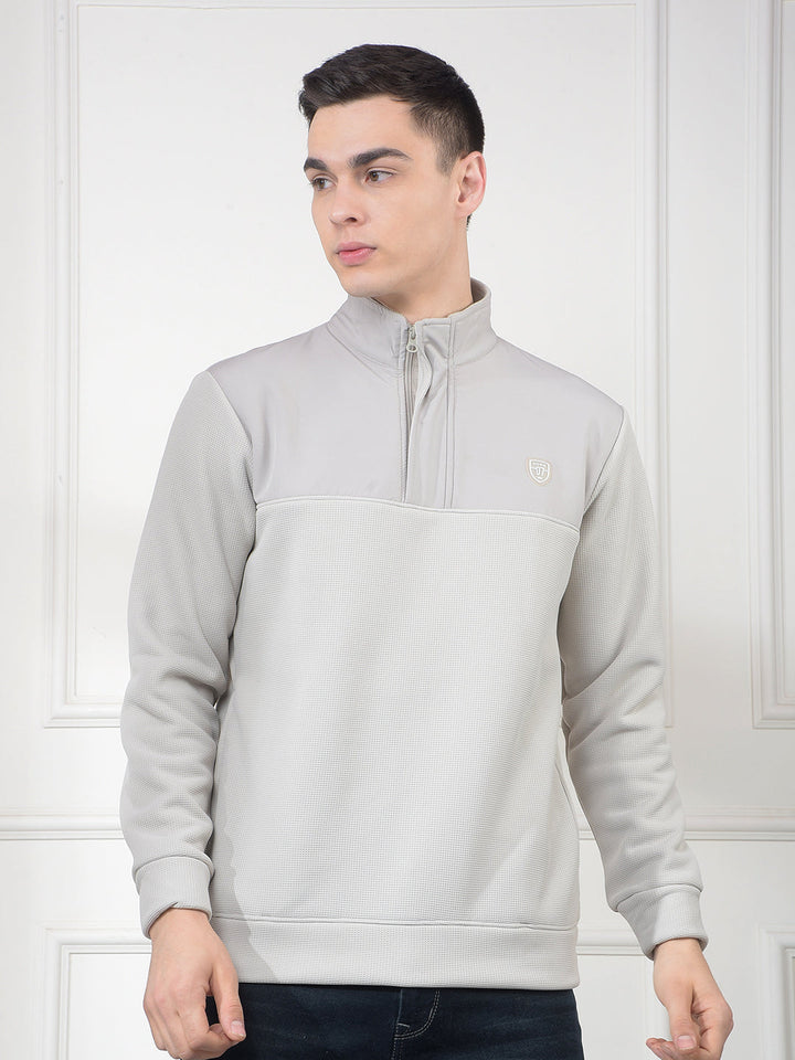 cobb beige color-block half-zipper sweatshirt