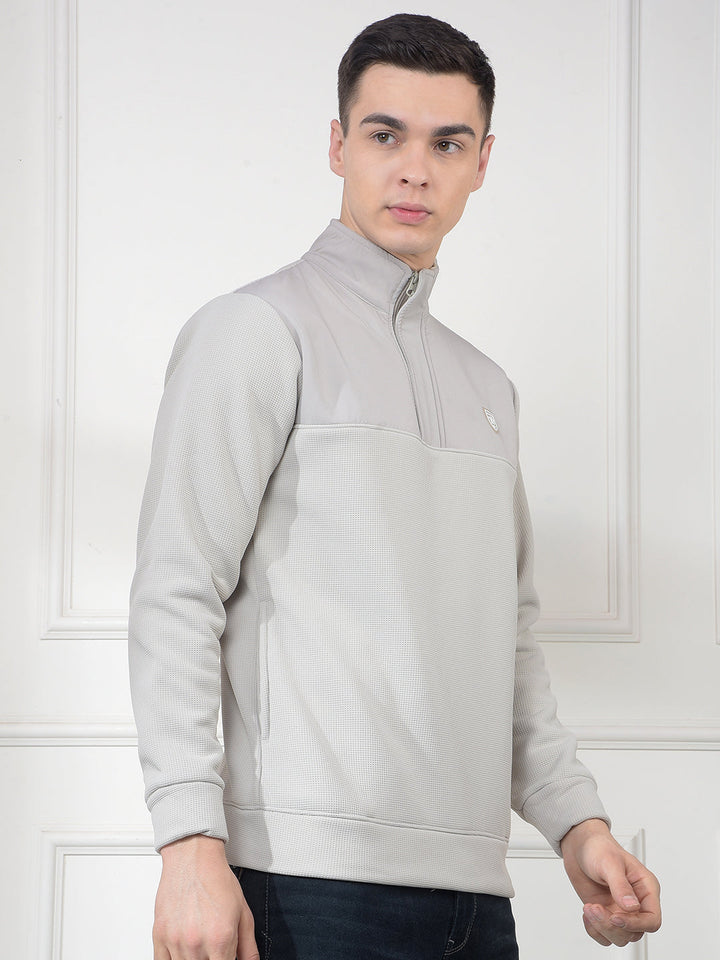 cobb beige color-block half-zipper sweatshirt