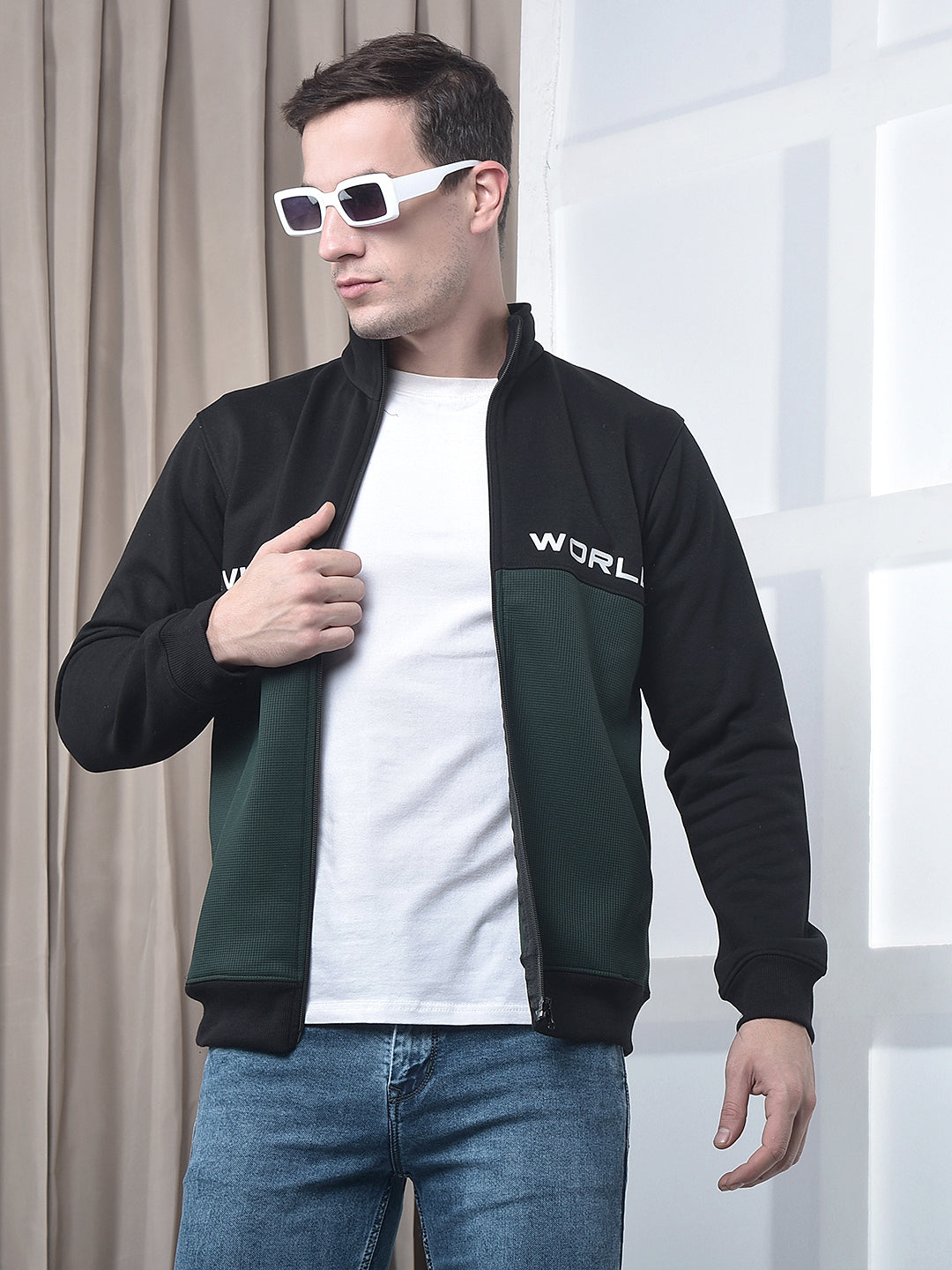 cobb black color-block zip-up sweatshirt