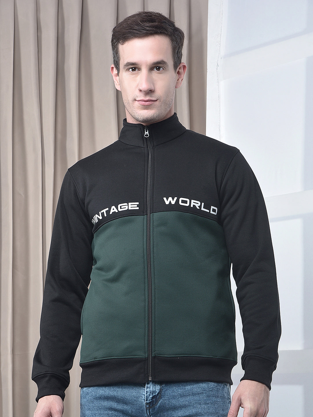 cobb black color-block zip-up sweatshirt