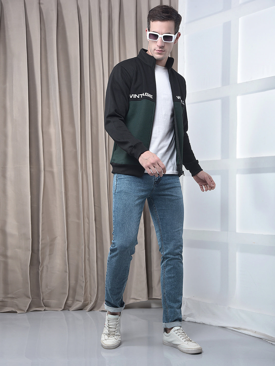 COBB BLACK COLOR-BLOCK ZIP-UP SWEATSHIRT