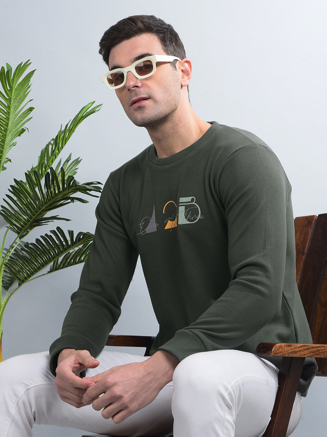 cobb dark olive printed round neck sweatshirt