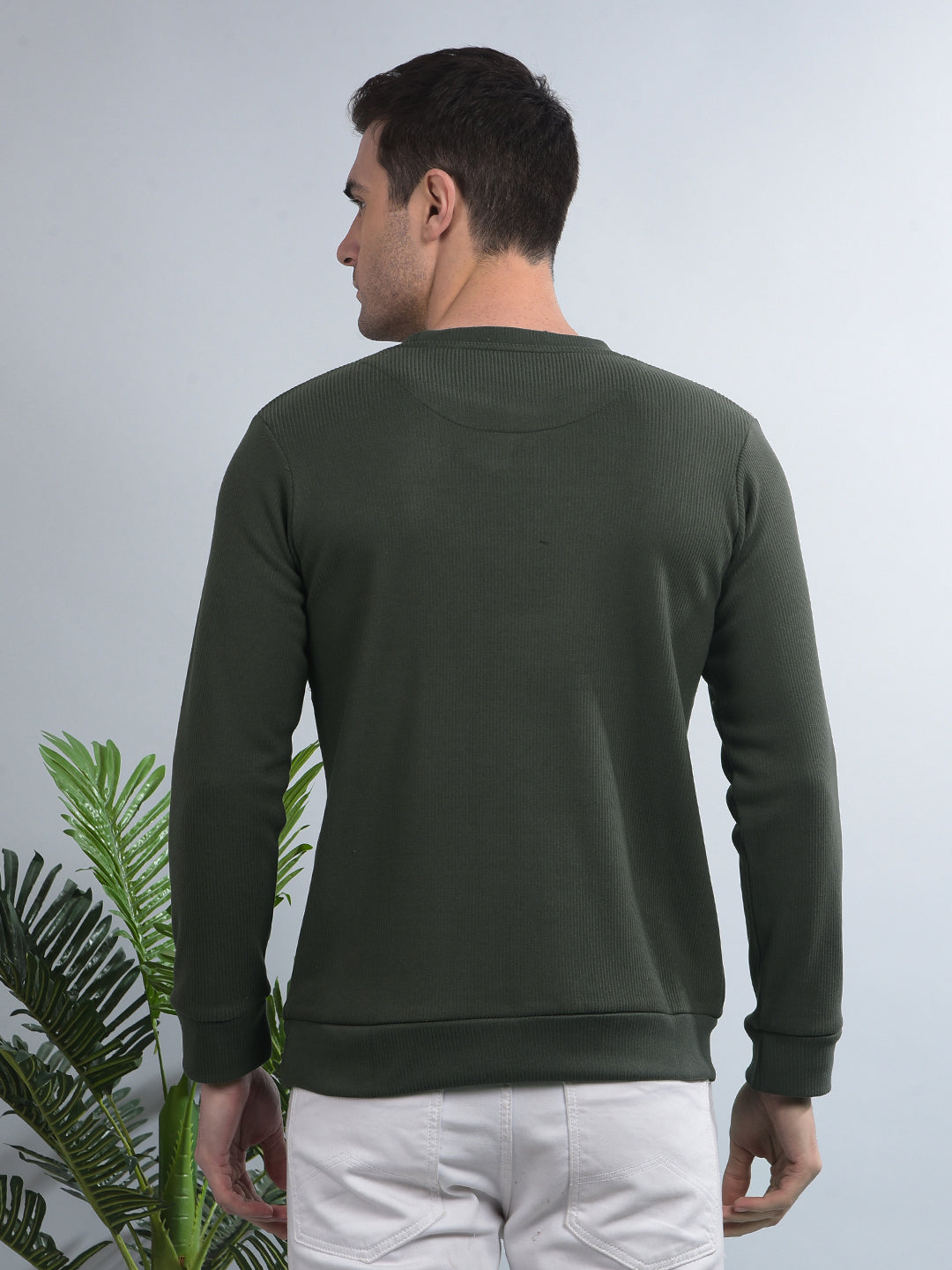 cobb dark olive printed round neck sweatshirt