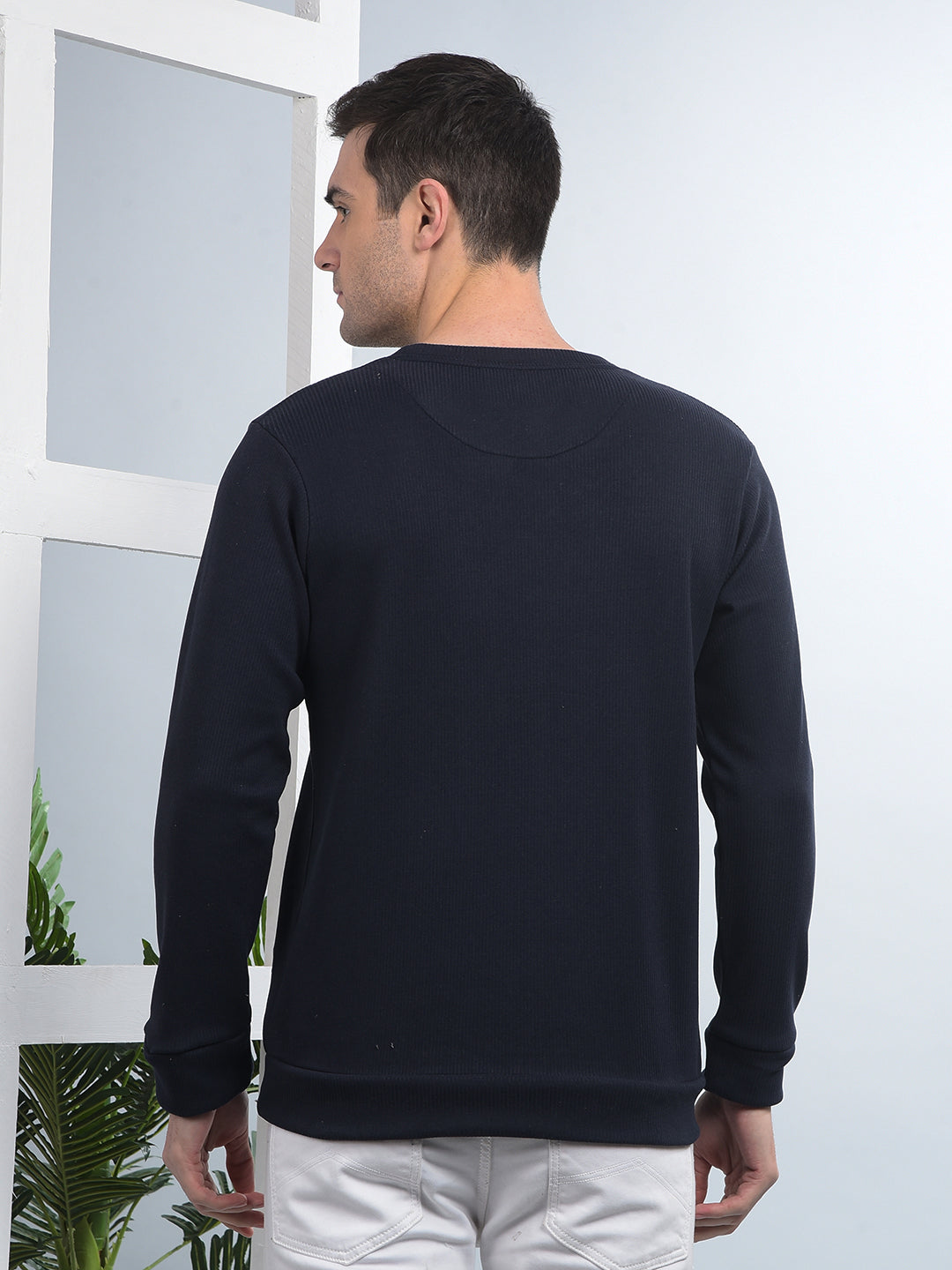 cobb solid navy blue round neck sweatshirt