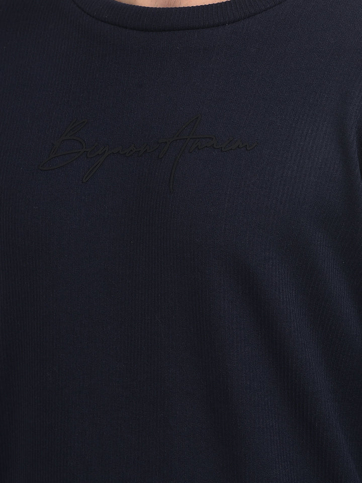 cobb solid navy blue round neck sweatshirt