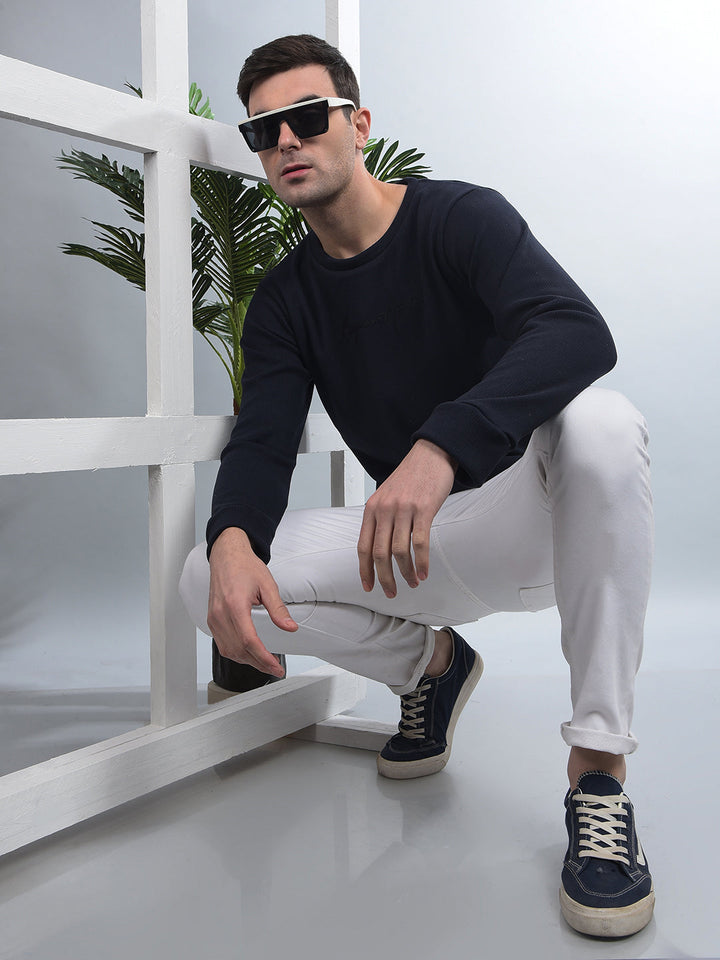 COBB SOLID NAVY BLUE ROUND NECK SWEATSHIRT