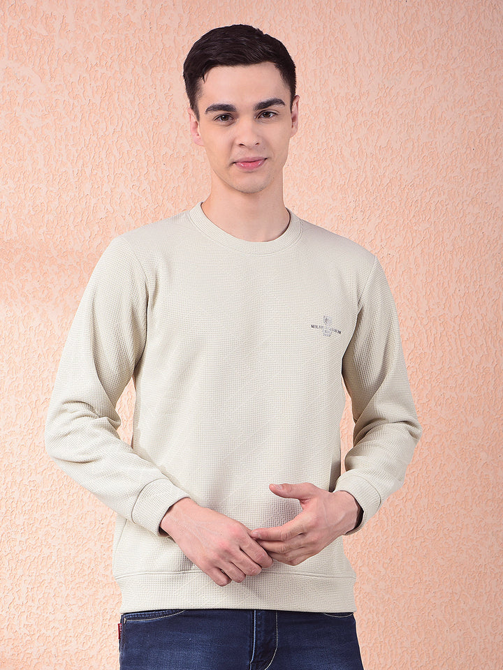 cobb beige self-design round neck sweatshirt