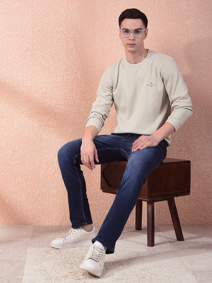 cobb beige self-design round neck sweatshirt