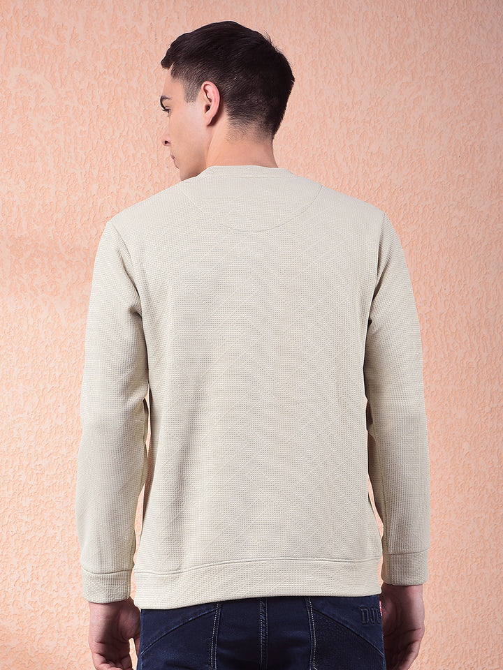 cobb beige self-design round neck sweatshirt